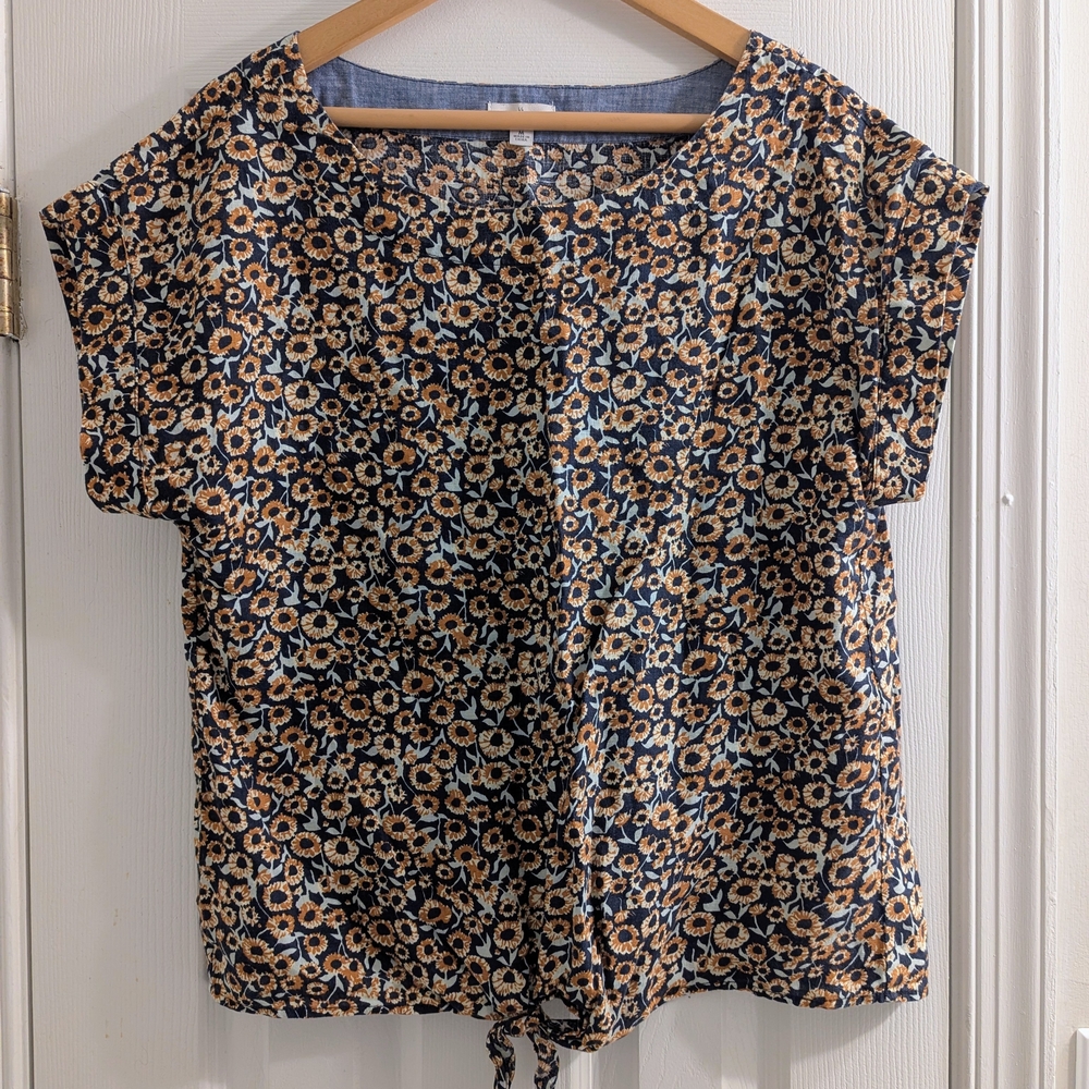 L.L. Bean Floral Blouse - Navy and Orange